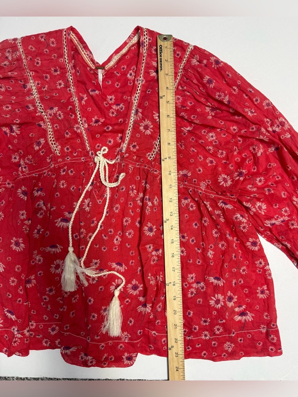 NWT Free People BoHo Red Floral Tassel Peasant Tunic top women’s M - Picture 8 of 16